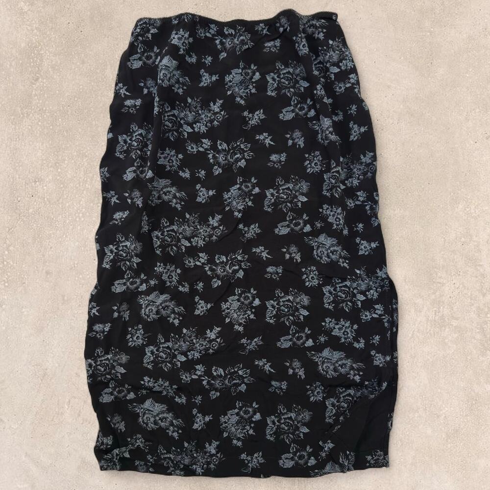 Black floral print midi skirt Vintage 90s Esprit de Corp S
